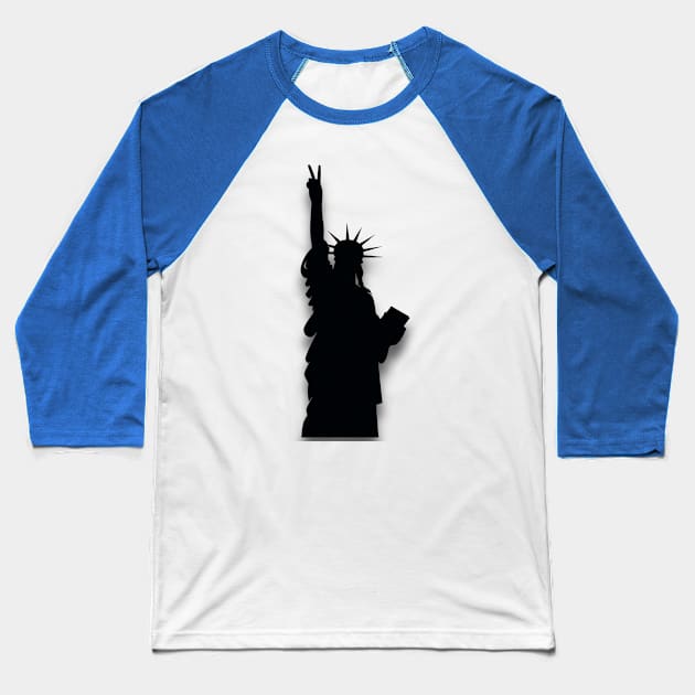 Statue of Liberty Silhouette Peace Sign Baseball T-Shirt by Long-N-Short-Shop